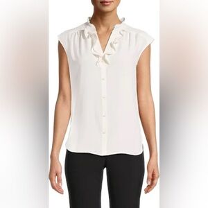 Anne Klein Cream Ruffle Sleeved Blouse, size XS